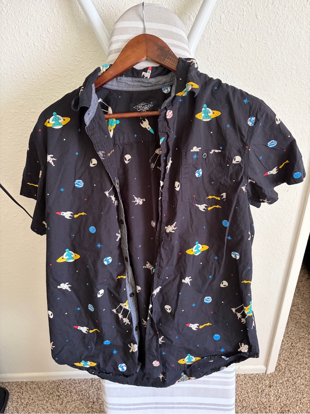 Eighty Eight Black Short Sleeve Space Print Button-Down Shirt